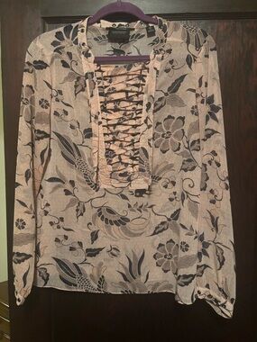 Scotch & Soda Women’s Lace-Up Floral Blouse - Peach/Navy